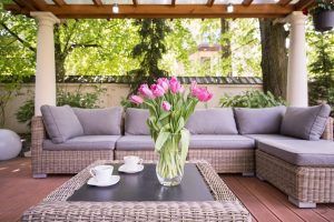 patio set with a pop of colour